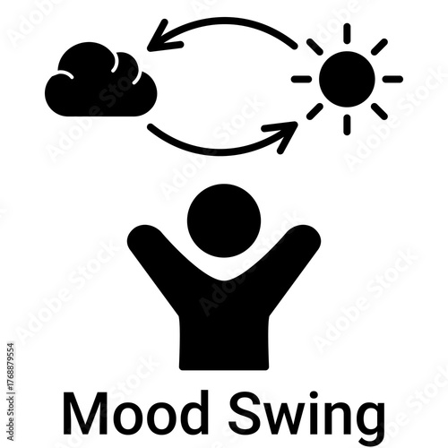 Mood Swing Icon in Solid Style. Unpredictable emotion, changing mind, and unstable symbol. Volatility.