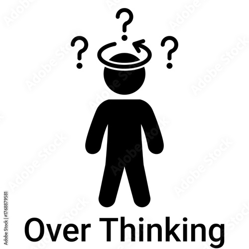 Over Thinking Icon in Solid Style. Confusion, stress, and complicated thought process symbol. Rumination.