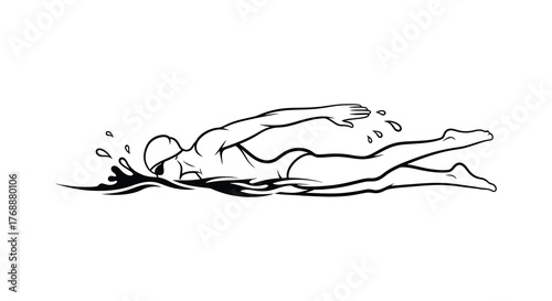 Dynamic silhouette of a swimmer performing the freestyle stroke with water splashing around them silhouette