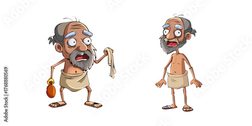 Indian old village poor man cartoon character design for 2d animation
