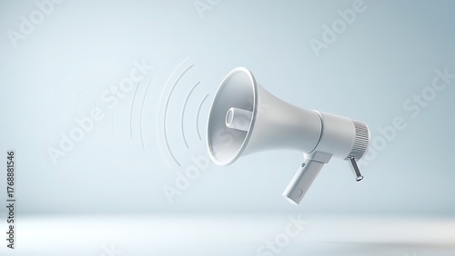 3D megaphone emitting sound waves in abstract space, symbolizing dynamic communication.