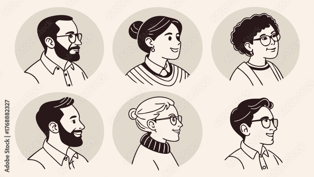 Fototapeta premium Set of modern design people avatar icons. Vector illustrations for social media, user profile, website and app design and development.