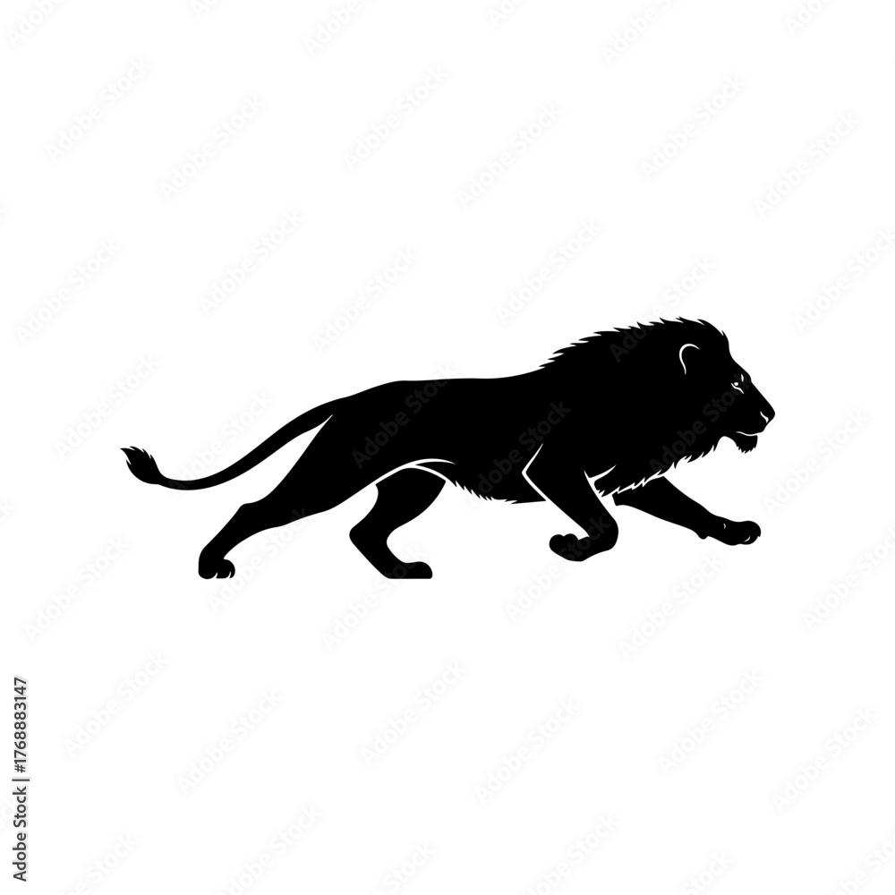Naklejka premium Running Lion Silhouette Vector, Wild Animal