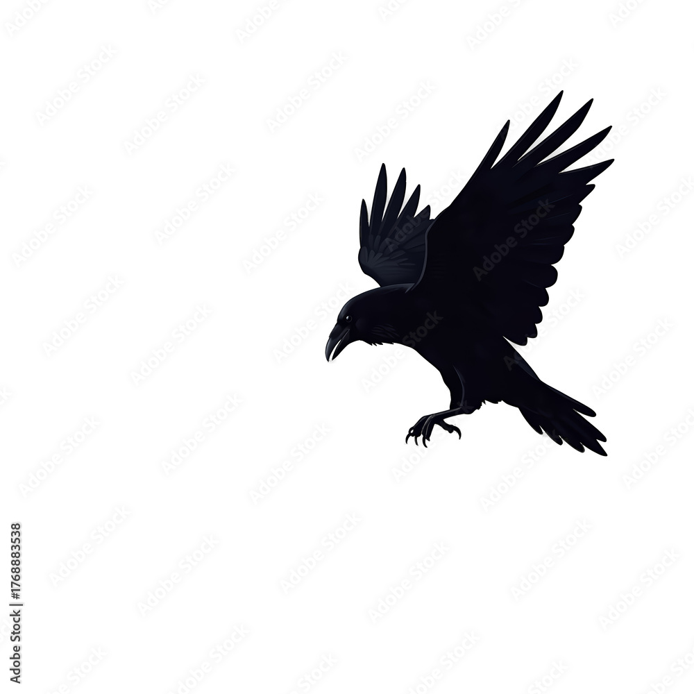 Obraz premium Black Raven Bird Flying with Wings Spread Isolated on Transparent Background