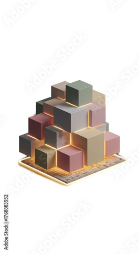 Abstract Stacked Cubes With Warm Ambient Lighting Isolated On Black