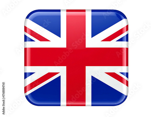Glossy, rounded square icon featuring the United Kingdom's Union Jack flag against a solid black background