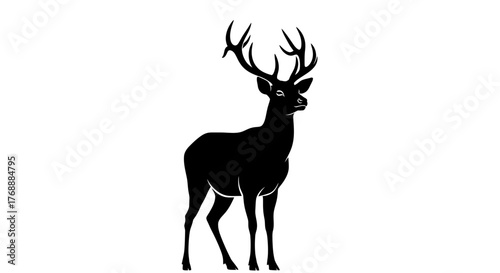 A majestic deer stands tall with its impressive antlers, captured in a striking silhouette against a.