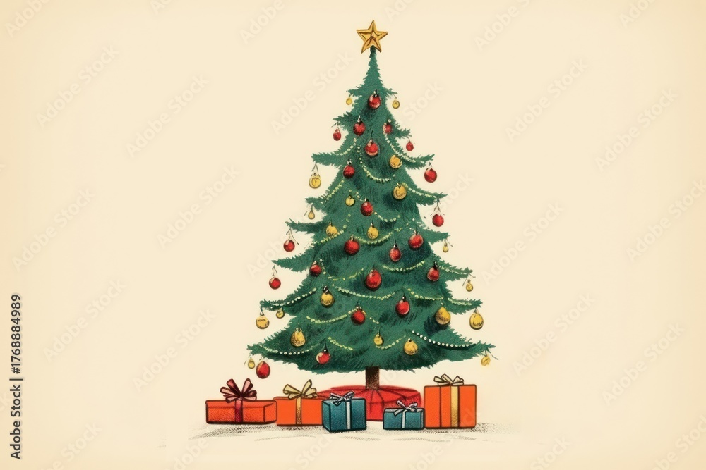 Naklejka premium Christmas tree christmas cartoon chair.