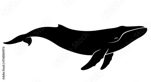The silhouette of a humpback whale swimming gracefully in the ocean is captured in this simple.