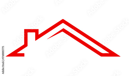 Red roof outline with chimney on white background.