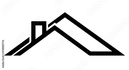 Black and white roof outline with chimney on white background.
