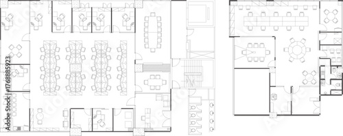 Drawing 2D Interior Design Furniture Layout Plan for Office Workspace – 2 Collections