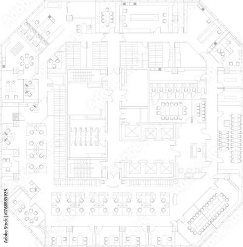 Interior Design and Decoration Layout Plan for Central Office Space in General Buildings Including Meeting Room, Waiting Area, and Manager Room Design