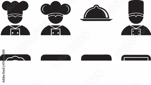Chef and restaurant icon set for food service branding, culinary arts, and dining experiences