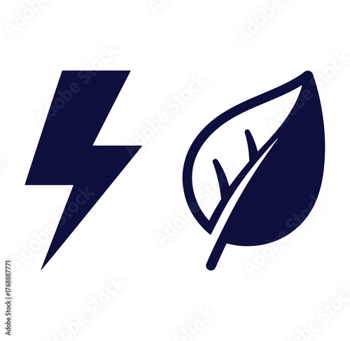 Renewable energy concept with lightning bolt and leaf represents green power and environment