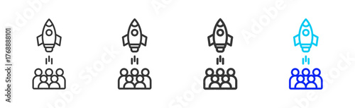 Kickoff Meeting Icon Set Collection in Creative Outline Style for Business Featuring Multiple Thickness Variations and Detailed Meeting Design Vector Pack