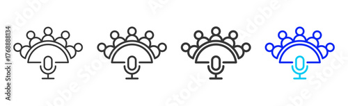 Team Presentation Icon Set Collection in Creative Outline Style for Business Featuring Multiple Thickness Variations and Detailed Meeting Design Vector Pack