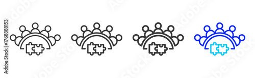 Problem Solving Icon Set Collection in Creative Outline Style for Business Featuring Multiple Thickness Variations and Detailed Meeting Design Vector Pack