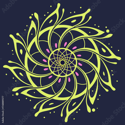 Mandala composed entirely of splashing neon paint and glowing