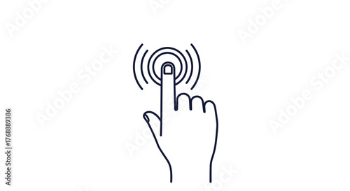 A human hand with the index finger pointing and concentric circles indicating a tap or touch interaction on a screen or interface.