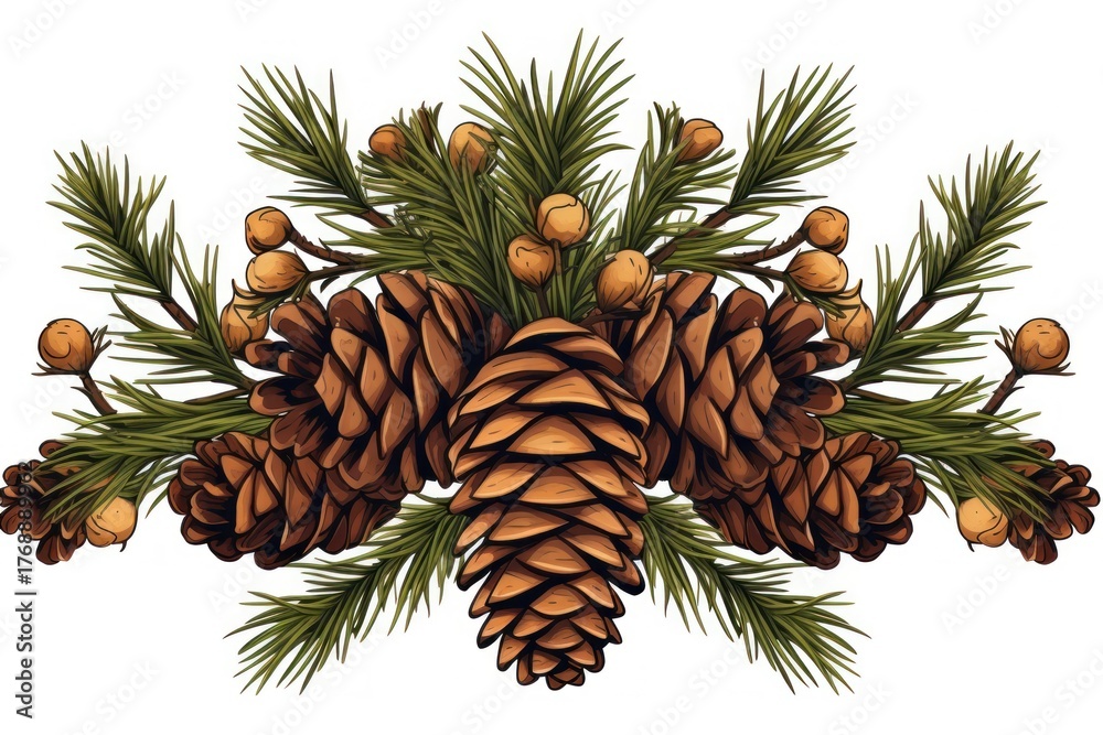 Fototapeta premium Pine cone plant tree white background.