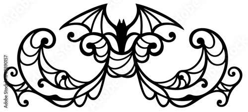 Foto Halloween gothic header ornament with bat wings and swirling curls — decorative
