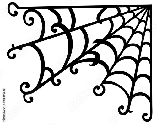 Halloween corner ornament shaped like spider web — spooky gothic border for horror invitations and frames