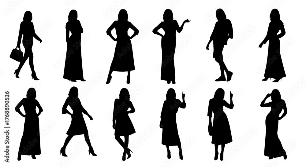 Fototapeta premium Businesswoman Silhouettes in Various Poses on transparent background
