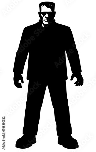 Halloween character Frankenstein’s monster silhouette, classic reanimated creature with bolts in neck and square head