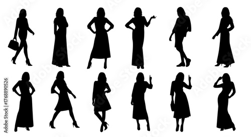 Businesswoman Silhouettes in Various Poses on transparent background