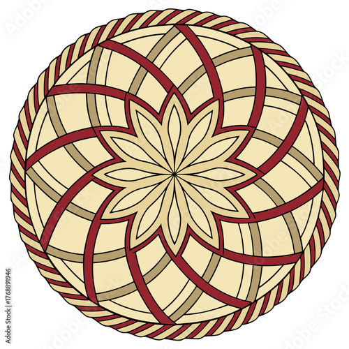 Mandala woven from natural rattan and colored bamboo strips