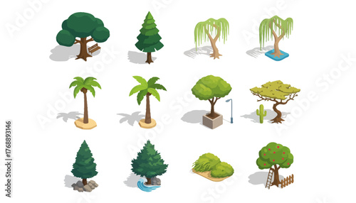 Isometric Trees Collection: Game Development Assets, Map Design Elements for Landscaping and Game Backgrounds