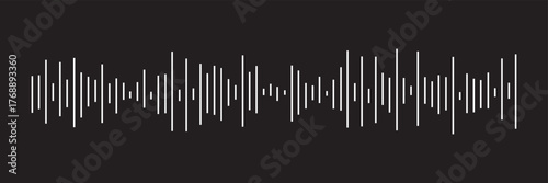 Sound waves and audio waveform elements. Song or music track shapes. Voice signal visualization. Digital soundwave icon set. Music rhythm frequency pulse graphic vector element. Black background. 