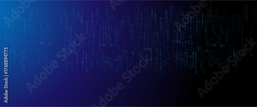 Vector blue glowing binary code rain background. Binary rain concept. Abstract digital Data Cyber security