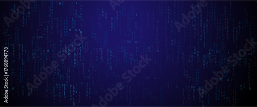 Vector blue glowing binary code rain background. Binary rain concept. Abstract digital Data Cyber security