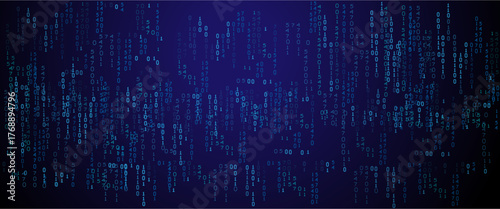 Vector blue glowing binary code rain background. Binary rain concept. Abstract digital Data Cyber security