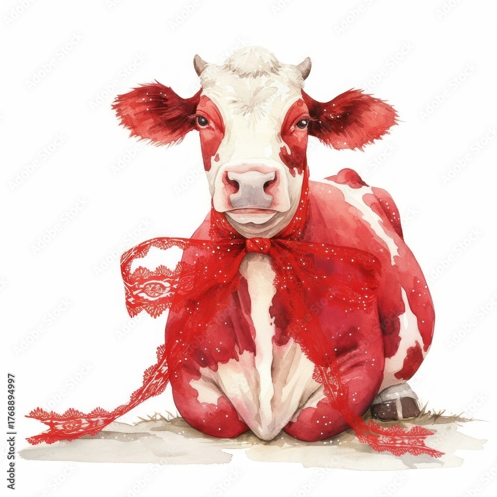 Naklejka premium Cow illustration watercolor animal.