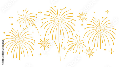 Golden fireworks overlay for new year. Vector Eps