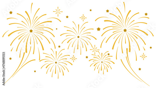 Golden fireworks overlay for new year. Vector Eps