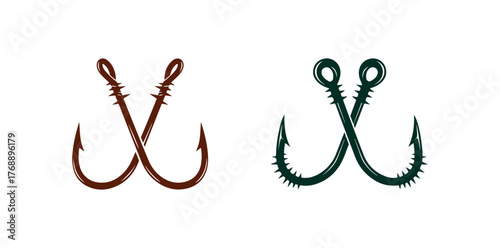 Icon of crossed fish hooks.. Viewed from the front. A simple flat vector graphic illustration. An isolated object on a white background. Isolate

