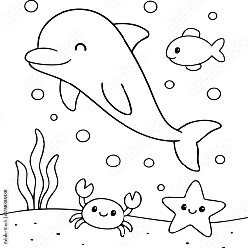 Cute Kawaii Dolphin and Ocean Friends Art & Illustration