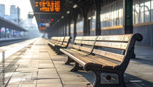 Empty train platform benches