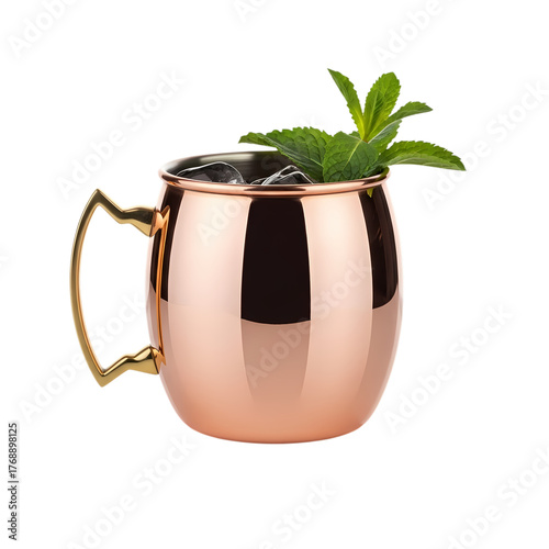 Refreshing Moscow Mule in copper mug with mint garnish and ice cubes, perfect summer cocktail photography for bars, restaurants, and beverage promotions