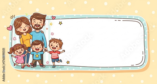 Happy family with blank banner 