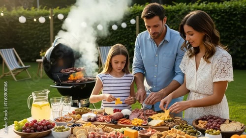 Happy Family Enjoying Outdoor Barbecue in the Garden.