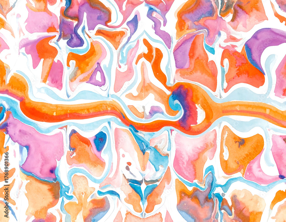 Obraz premium Swirling abstract watercolor in pink, orange, purple, and blue creates a mesmerizing and fluid textural pattern
