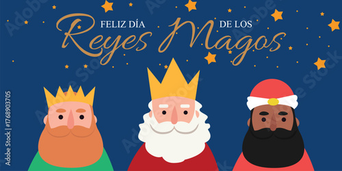 Three Reyes Magos Vector Illustration with Stars.