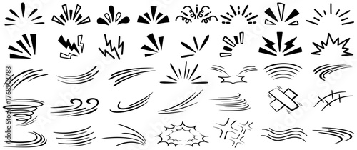 set collections Hand drawn Comic and Manga line Visual Effects Set vector illustration