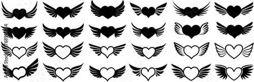 set hearts wing silhouettes icon collections. Love angel wings sign. flying hearts symbol design vector illustration