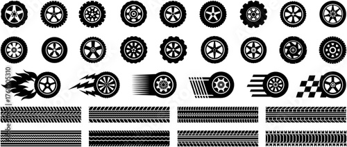 set car wheel icon collection. fast speed wheels symbol tire track texture racing logo design vector illustration